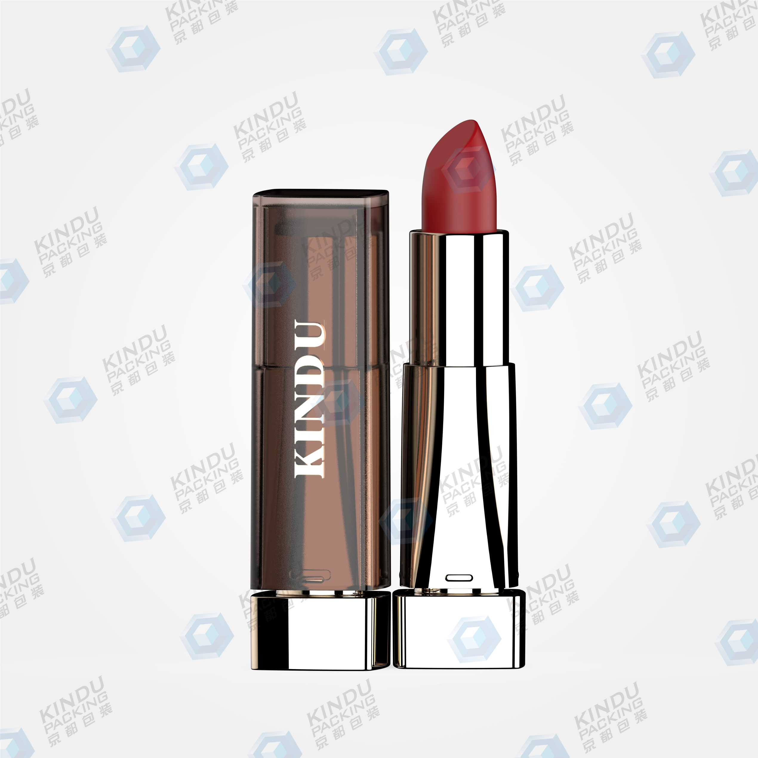 Square lipstick packaging with transparent cap + solid color collar and base (ZH-K0027)